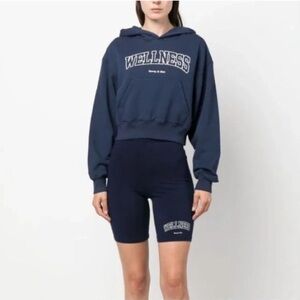 Sporty & Rich Wellness Ivy Cropped Hoodie, M, Navy Blue
